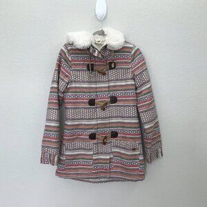 Roxy Chestnut Way Geometric Quilt Lined Full Zip Toggle Coat 474800 Womens Small